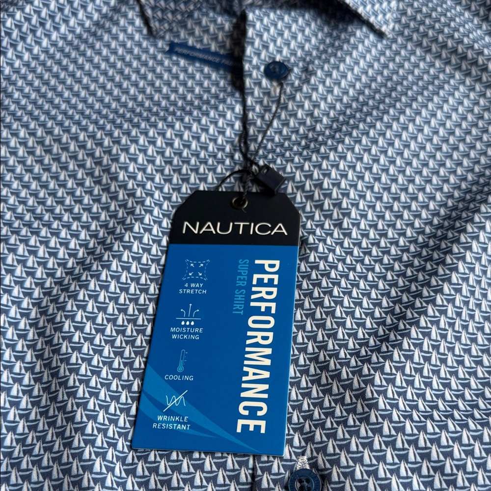 Nautica Men's Geometric Blue Dress Shirt.‎  CAJA #2 A - Picture 7 of 10